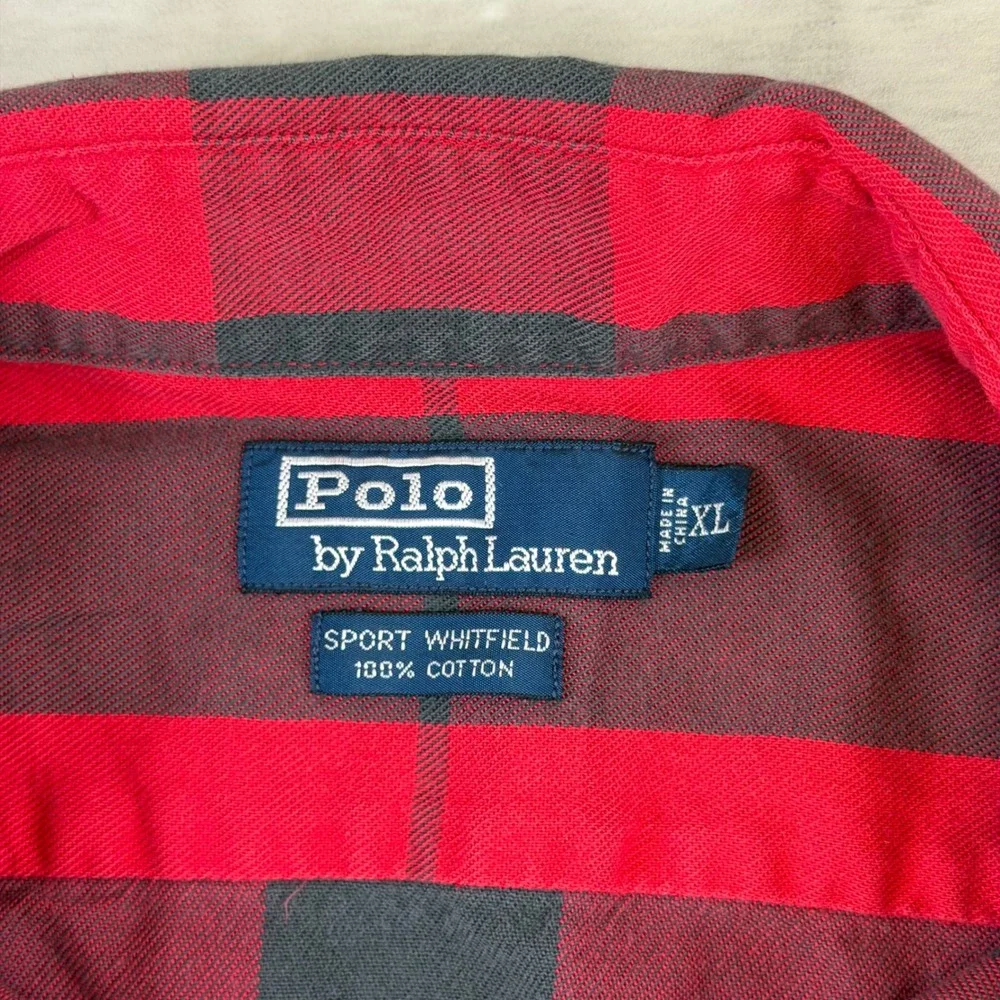 Polo Ralph Lauren Sport Whitfield Red Grey Plaid Button Down Shirt Mens XL